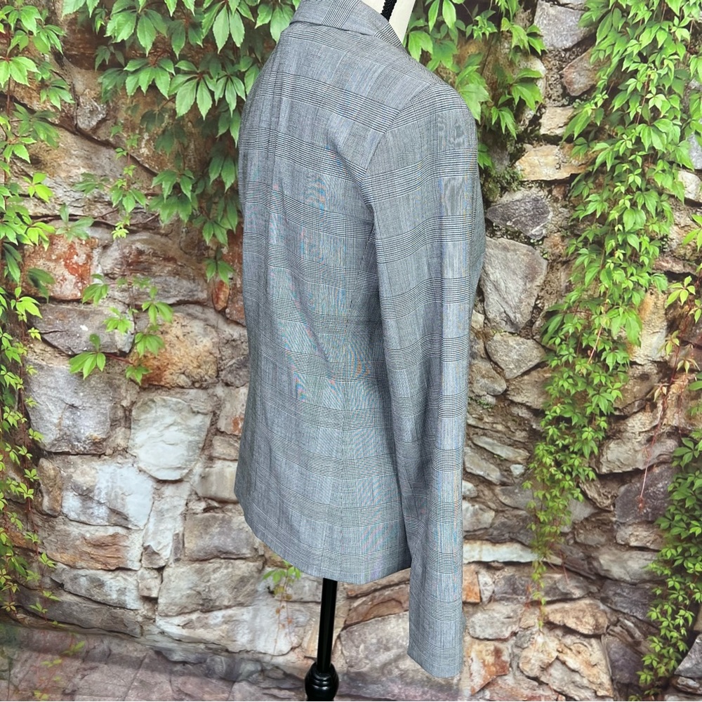 THEORY Minimalist Luxury Classic Gray Plaid Wool Blend Single Button Blazer, M - Picture 10 of 14